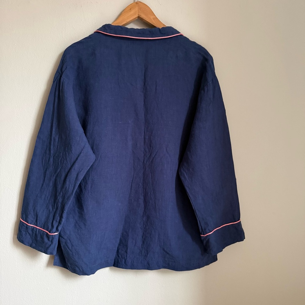 Ilana Kohn 100% Linen Made in USA Shirt Size S Blue with Pink Accents Jacket - Picture 10 of 15